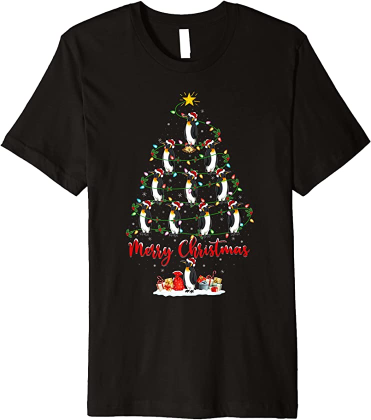 Emperor Penguin Christmas Tree Lights Emperor Penguin Xmas Premium T-Shirt