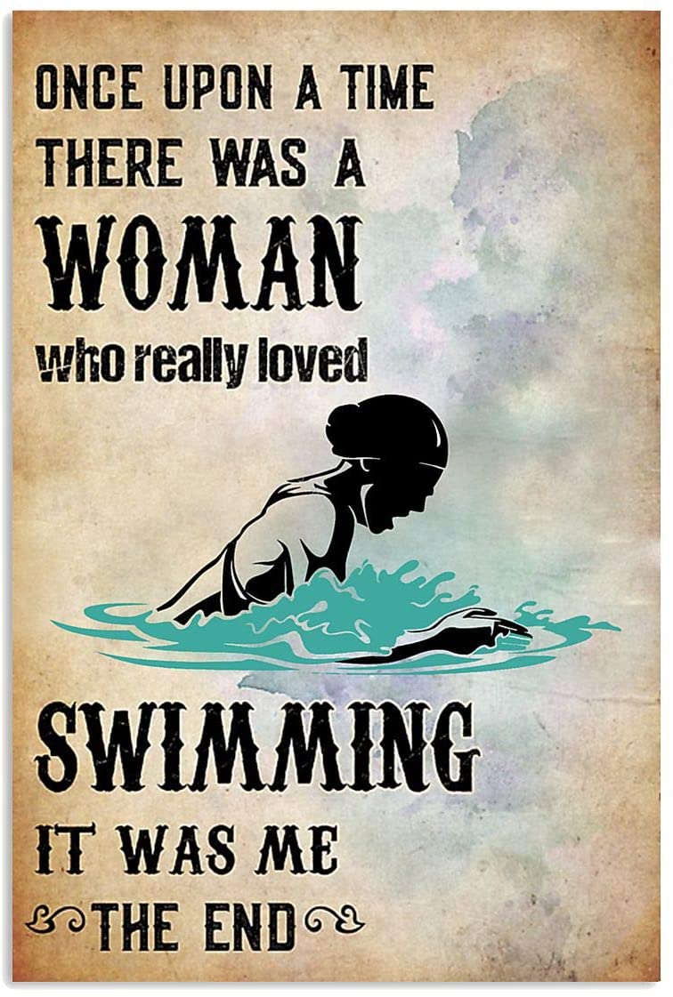 Vintage Swimming – A Woman Really Loved Swimming It Was Me Poster Art Print      Home Decor Gift For Men Women Family Friend On Birthday Xmas