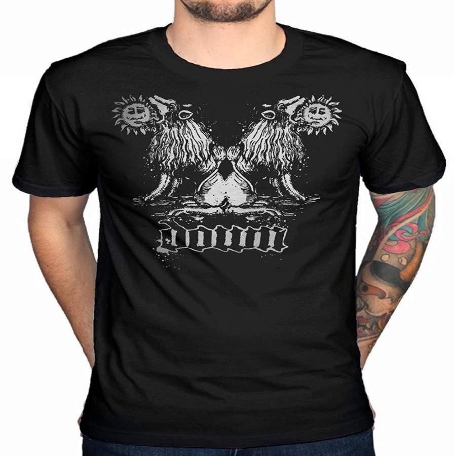 Down Double Lion T-Shirt Band Merch Casual Short Sleeve Men’S Fitness T Shirt-Black