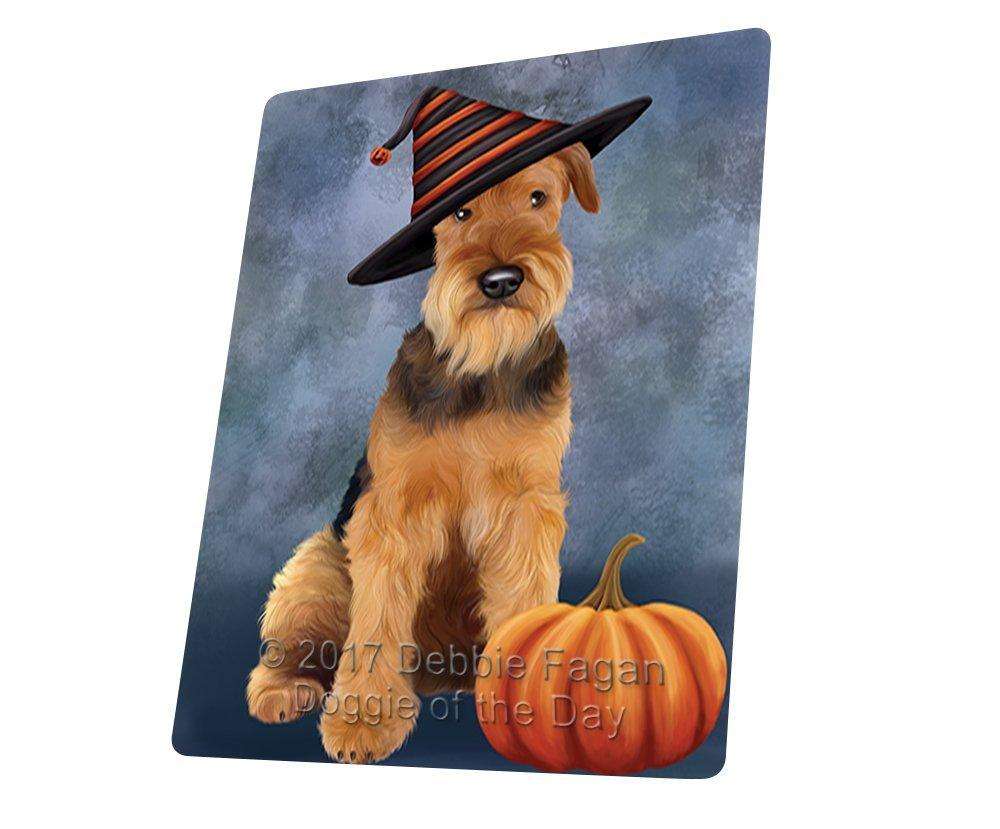 Happy Halloween Airedale Dog Wearing Witch Hat With Pumpkin Art Portrait Print Woven Throw Sherpa Plush Fleece Blanket D002