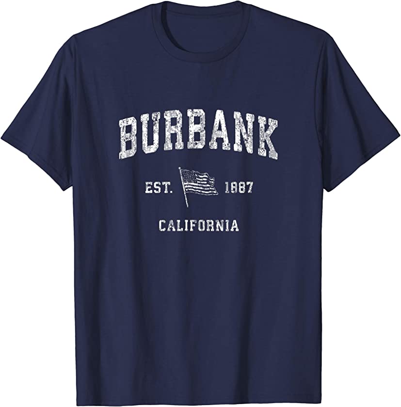 Burbank California CA T-Shirt Vintage US Flag Sports Tee