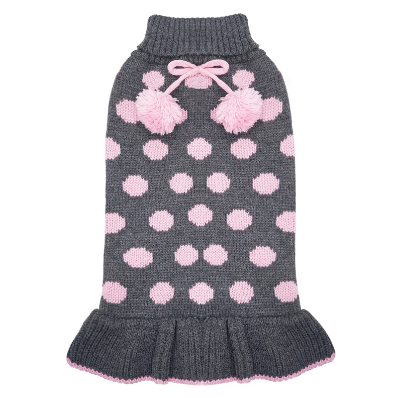 Benepaw Turtleneck Medium Small Dog Sweater Dress Autumn Winter Warm Polka Dot Puppy Sweaters Knitwear Pet Clothes Pom Pom Ball alx