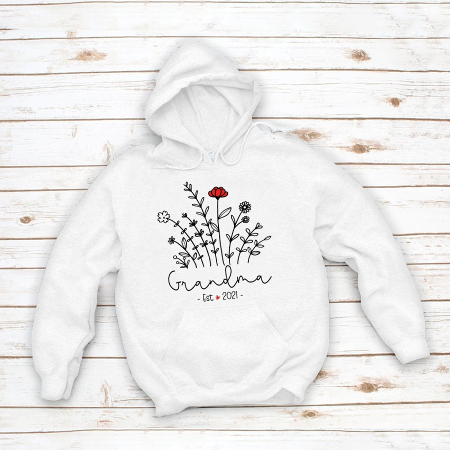 Personalized Grandma Est Flower Hoodie