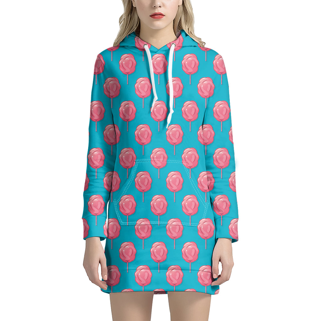 Pink And Blue Cotton Candy Pattern Print Women’S Pullover Hoodie Dress