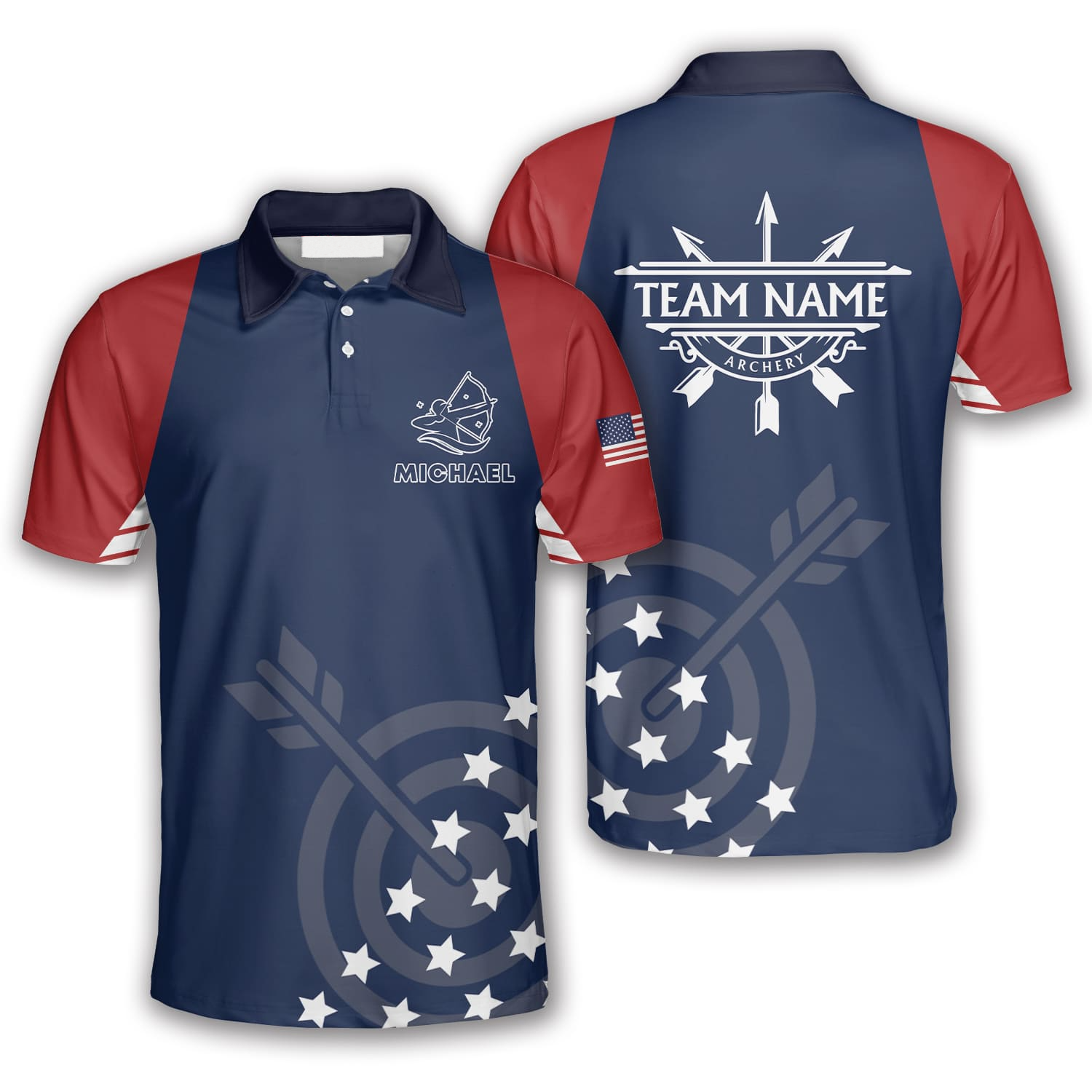 American Flag Patriotic Star Pattern Custom Archery Shirts For Men, Uniform Shirt Archery Team