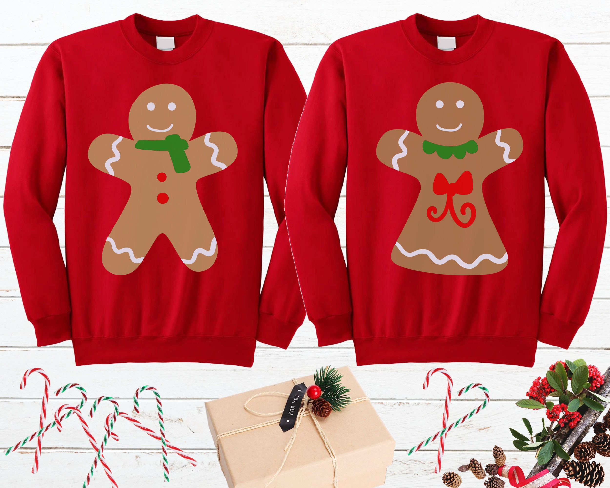 Couple Shirts Gingerbread Couple Ugly Christmas Sweater Matching Couple, Valentine Gifts, Christmas Gift Graphic Unisex T Shirt, Sweatshirt, Hoodie Size S – 5Xl