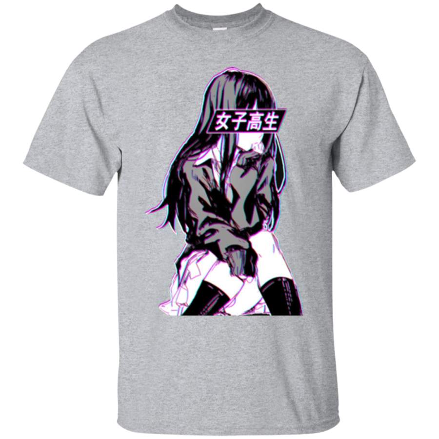 AGR SCHOOLGIRL (Glitch) – Sad Japanese Anime Aesthetic Mens Cotton T-Shirt