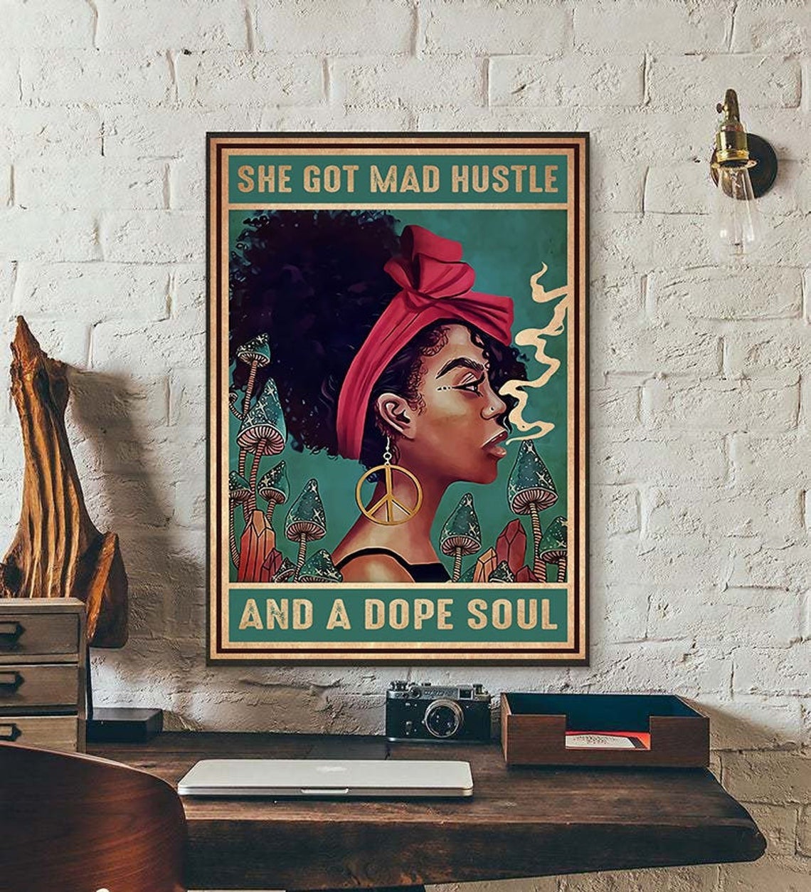 She Got Mad Hustle And A Dope Soul Poster, Hippie Wall Decor, Boho Poster, Feminist Art Print, African American Woman Canvas And Poster, Canvas Wall Art, Wall Decor Visual Art