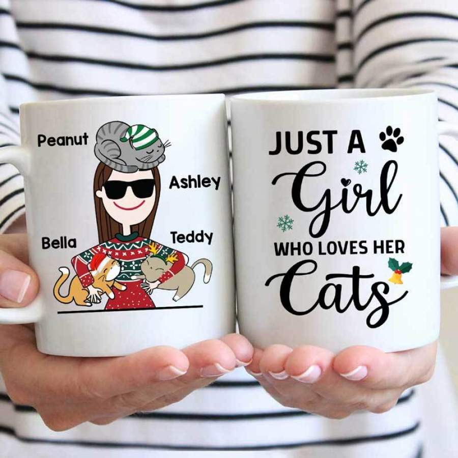 A Stick Girl Loves Cats Christmas Personalized Mug