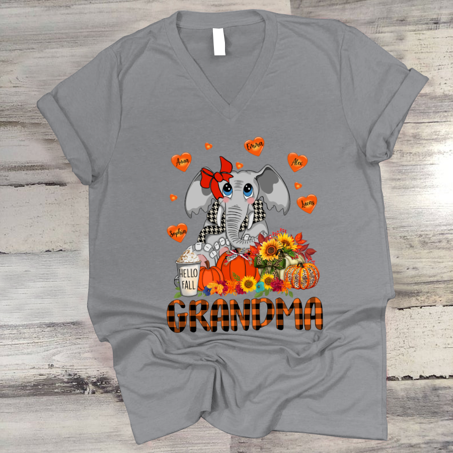 Grandma Fall Elephant Gift Custom Kidnames Shirt