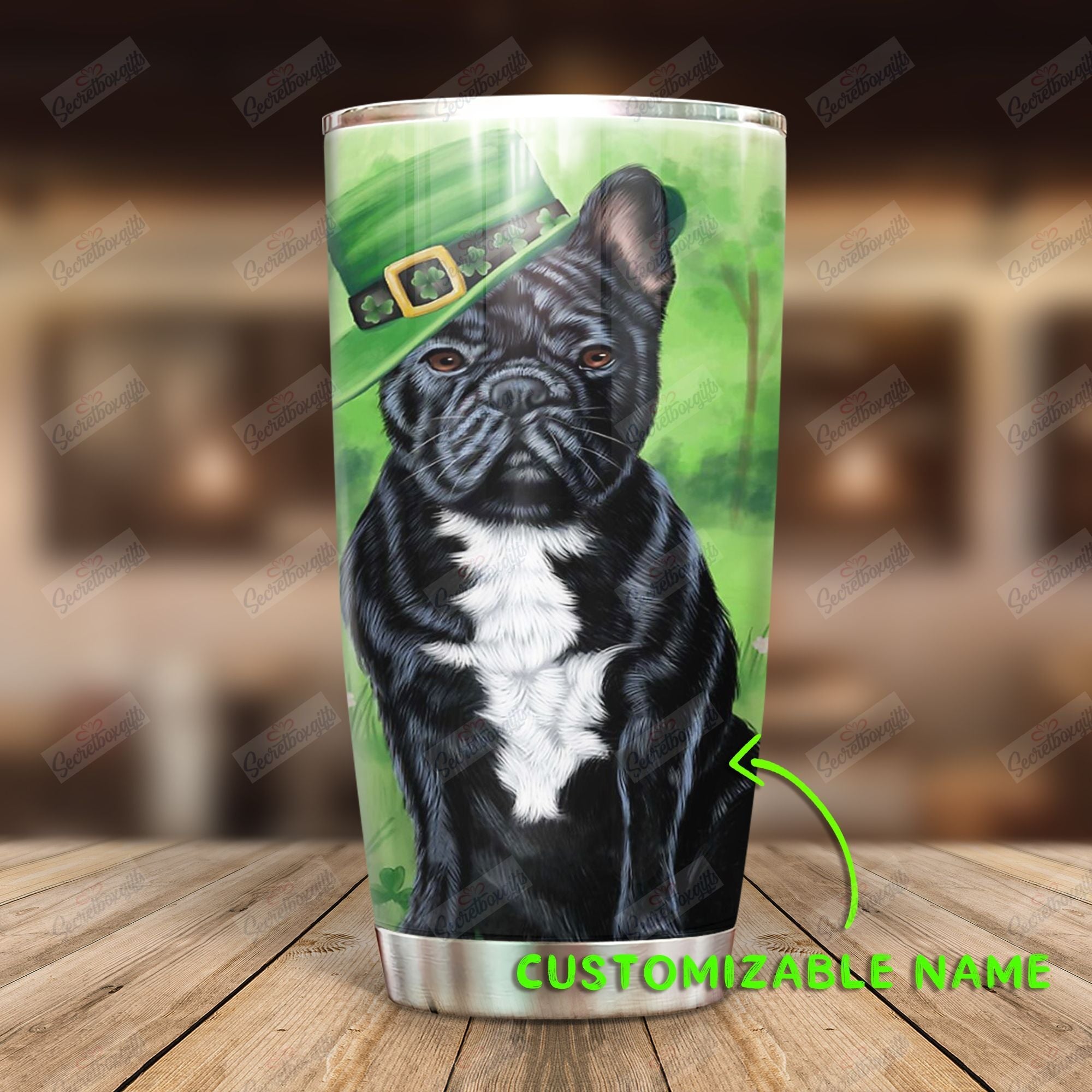 Personalized French Bulldog Puppy Shamrock Patricks Day Ni2412042Dd Stainless Steel Tumbler Customize Name, Text, Number