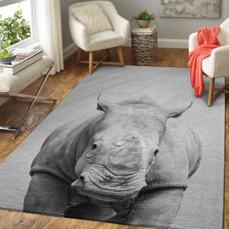 Rhino BW – Animals Black & White Area Rug Carpet