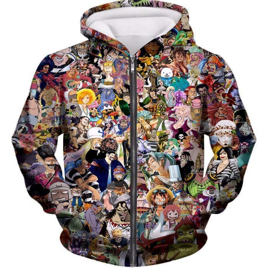One Piece Zip Up Hoodie - One Piece Anime One Piece All In One Characters Zip Up Hoodie Animood Collections
