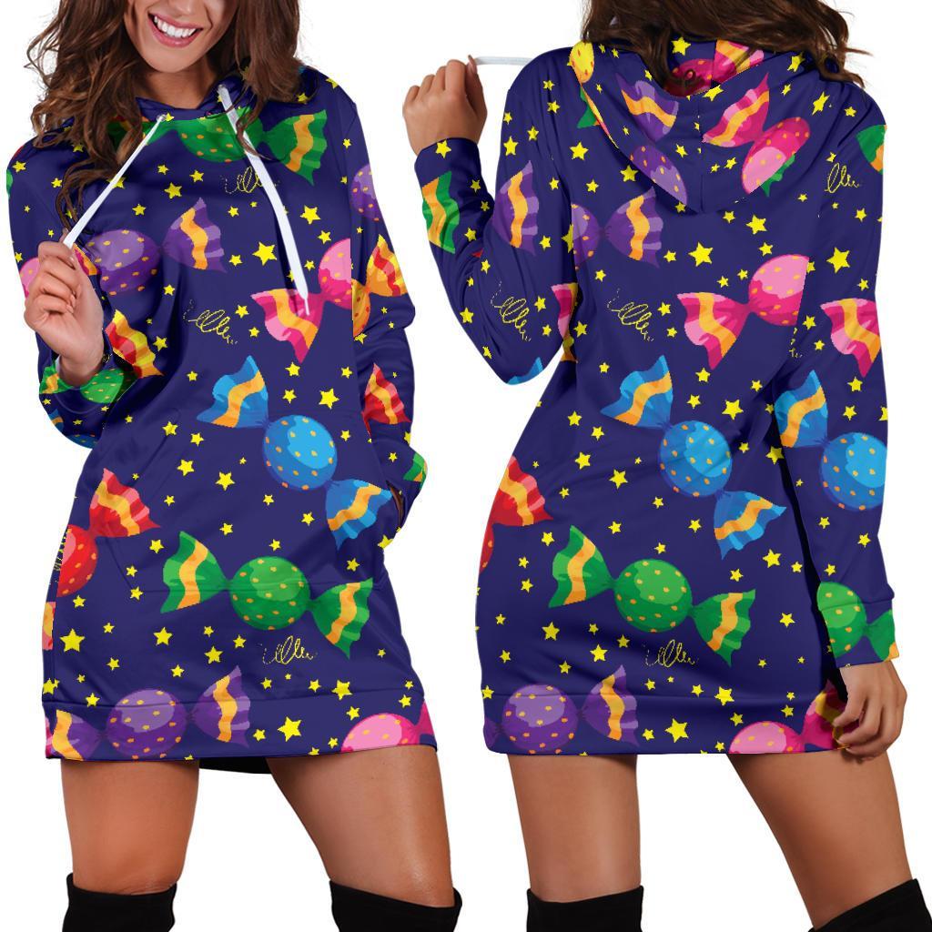 Candy Pattern Print Design Ca06 Women Hoodie Dress