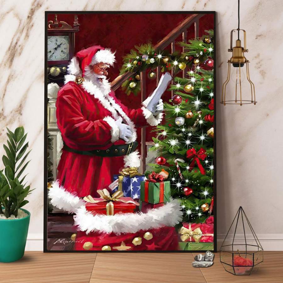 Santa read letter for children xmas tree gifts candy cane merry christmas vertical paper poster no frame/ wrapped canvas wall decor