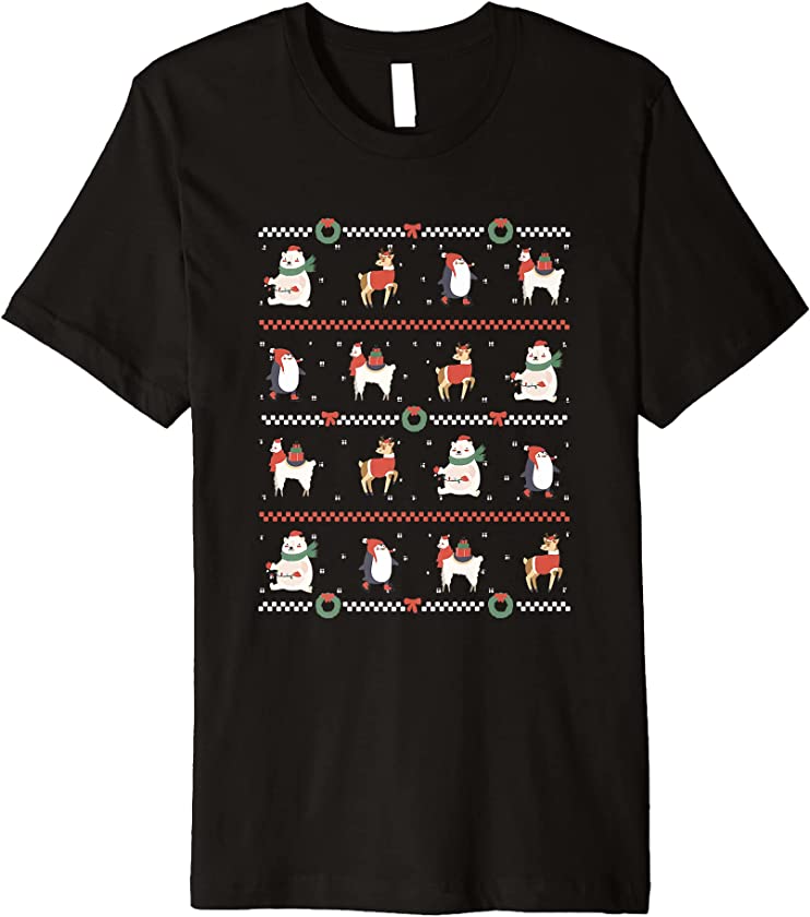 LLAMA ICE BEAR REINDEER PENGUIN UGLY CHRISTMAS Premium T-Shirt