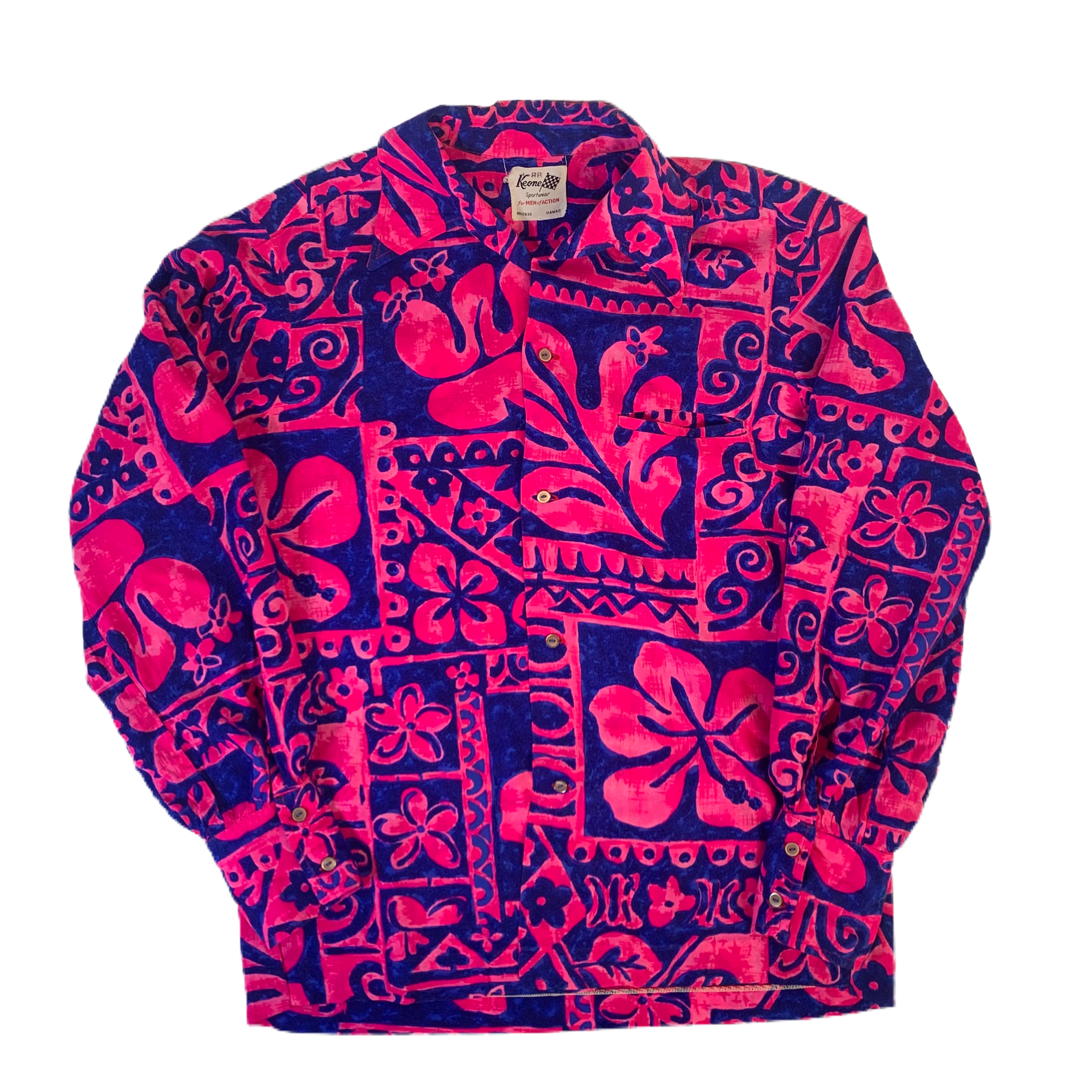 Vintage Keone Sportswear “Open Collar” Hawaii Long Sleeve Shirt