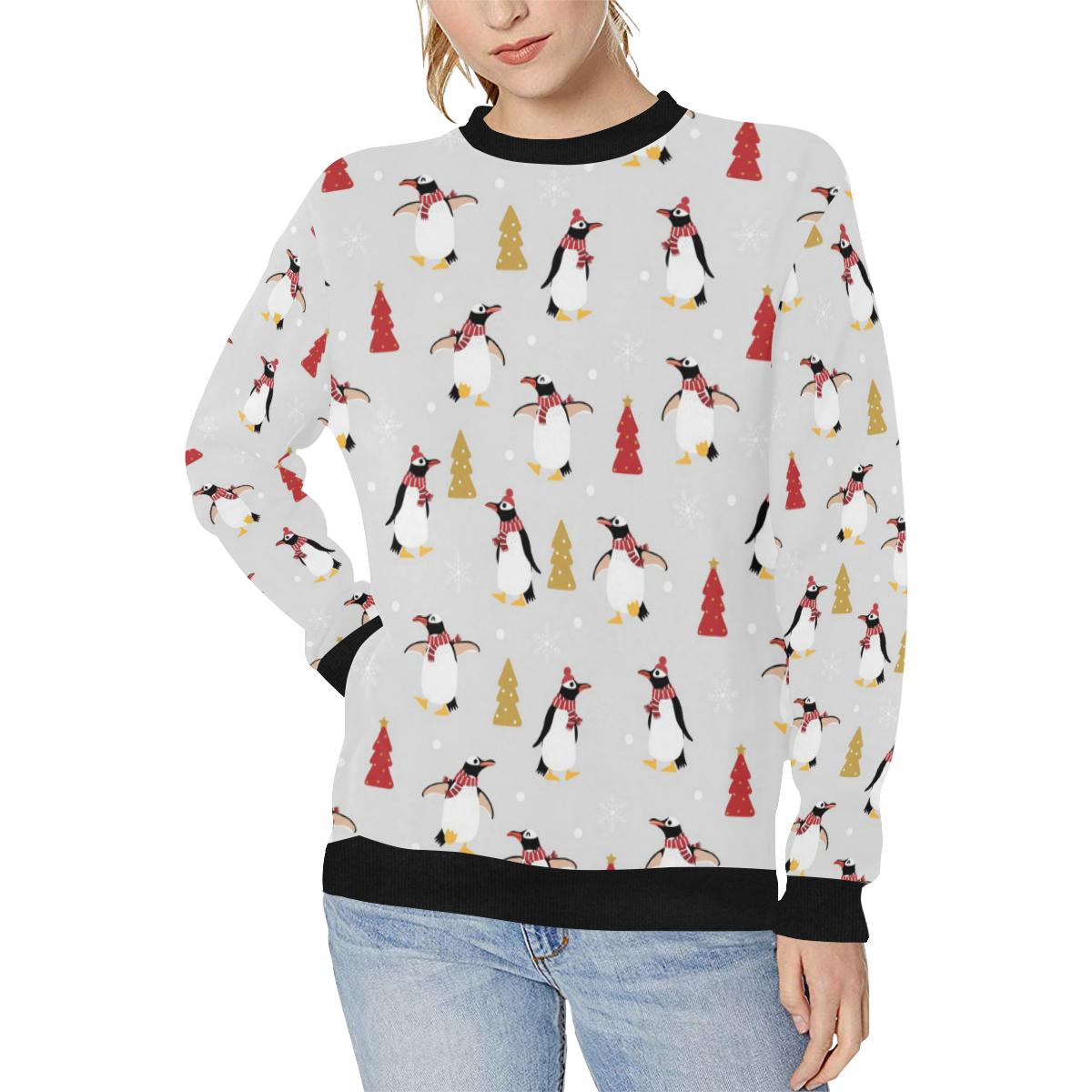 Penguin Christmas Tree Pattern Women’s Crew Neck Sweatshirt