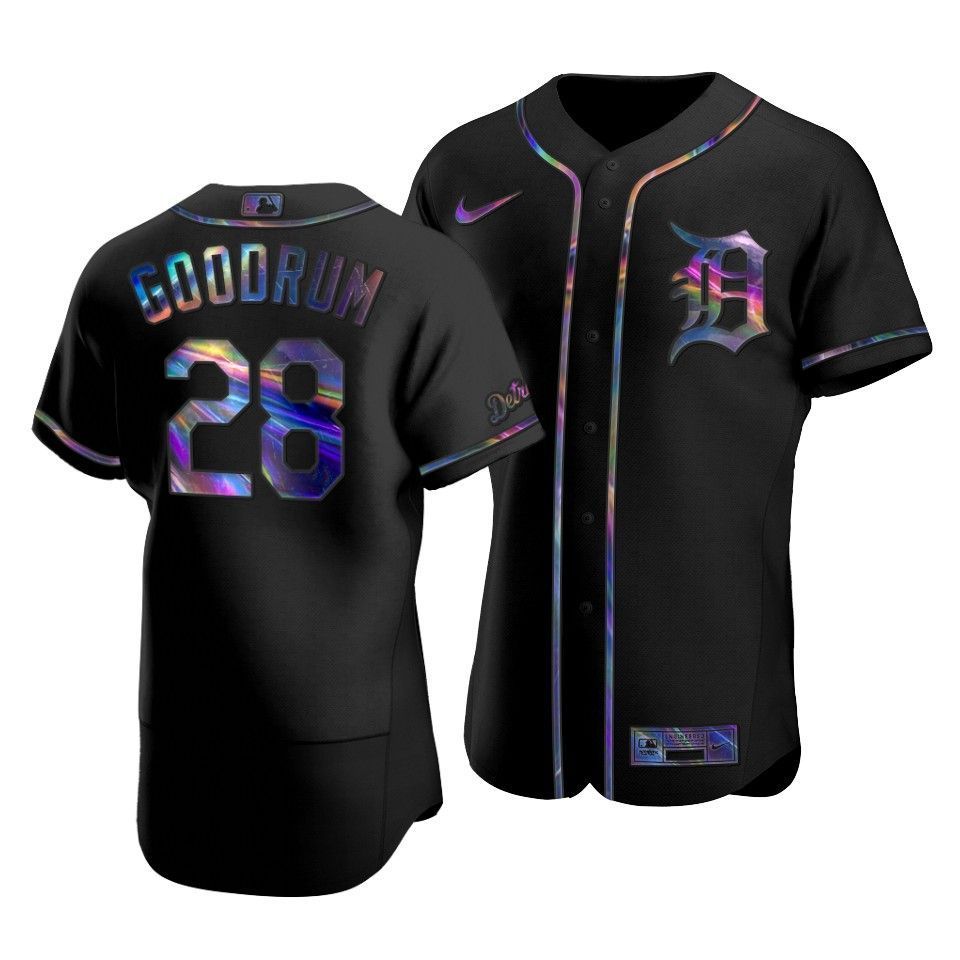 Detroit Tigers Niko Goodrum #28 Iridescent Logo Holographic Limited Jersey Black