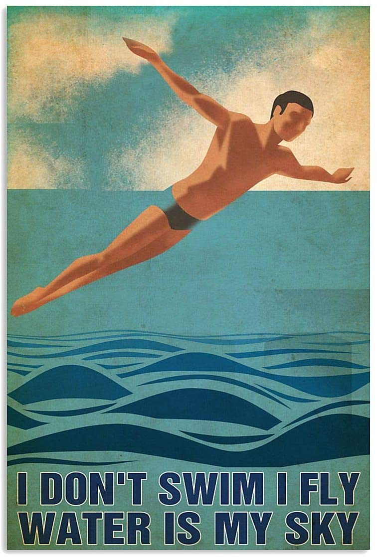 Vintage Man Swim Water Is My Sky Poster Art Print      Home Decor Gift For Men Women Family Frd On Birthday Xmas