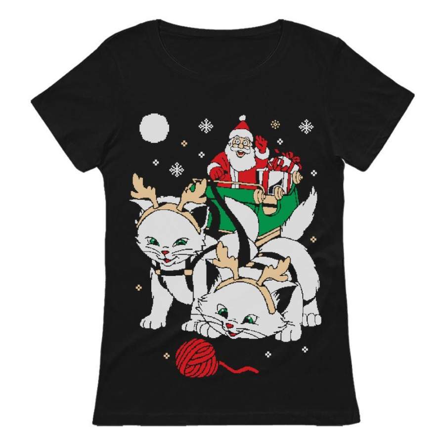 Cats Santa Ride Kittens Ugly Christmas Women T-Shirt