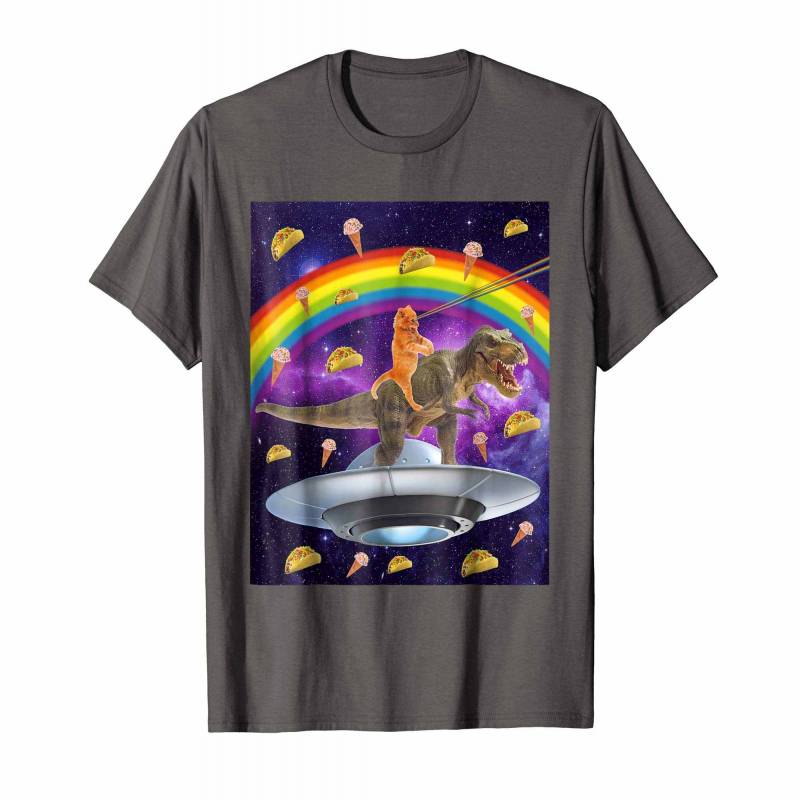 Taco Kitty Rainbow Laser Eye T-rex Riding Space Cat Shirt