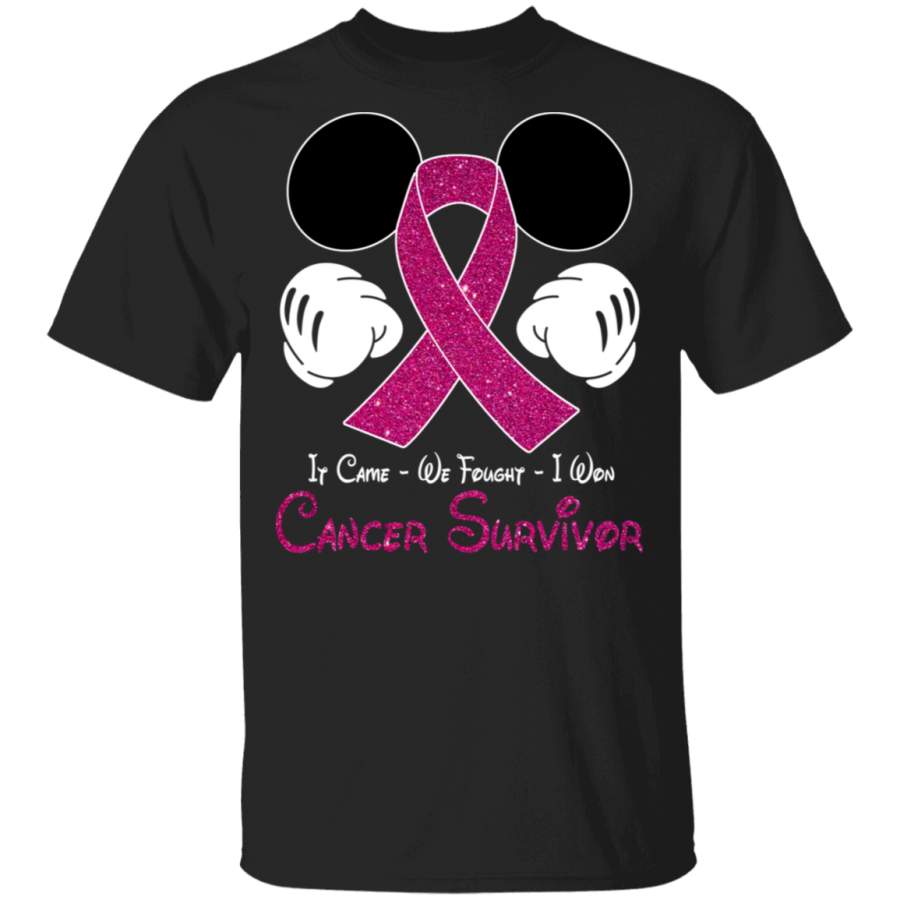 It Came We Fought I Won Cancer Survivor Cool Pink Ribbon Breast Cancer Awareness T-Shirt