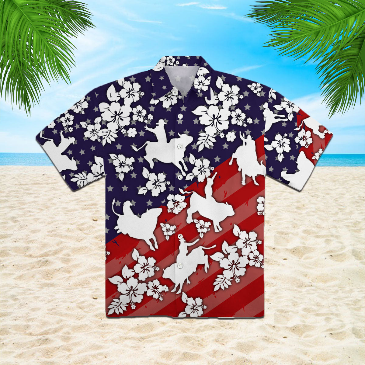 Bull Riding Navy And Red Hawaii Shirt For Men Women Adult Ha11490