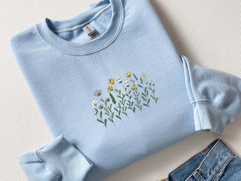 Boho Floral Embroidered Sweatshirt 2D Crewneck Sweatshirt All Over Print Sweatshirt For Women Sweatshirt For Men Sws3238