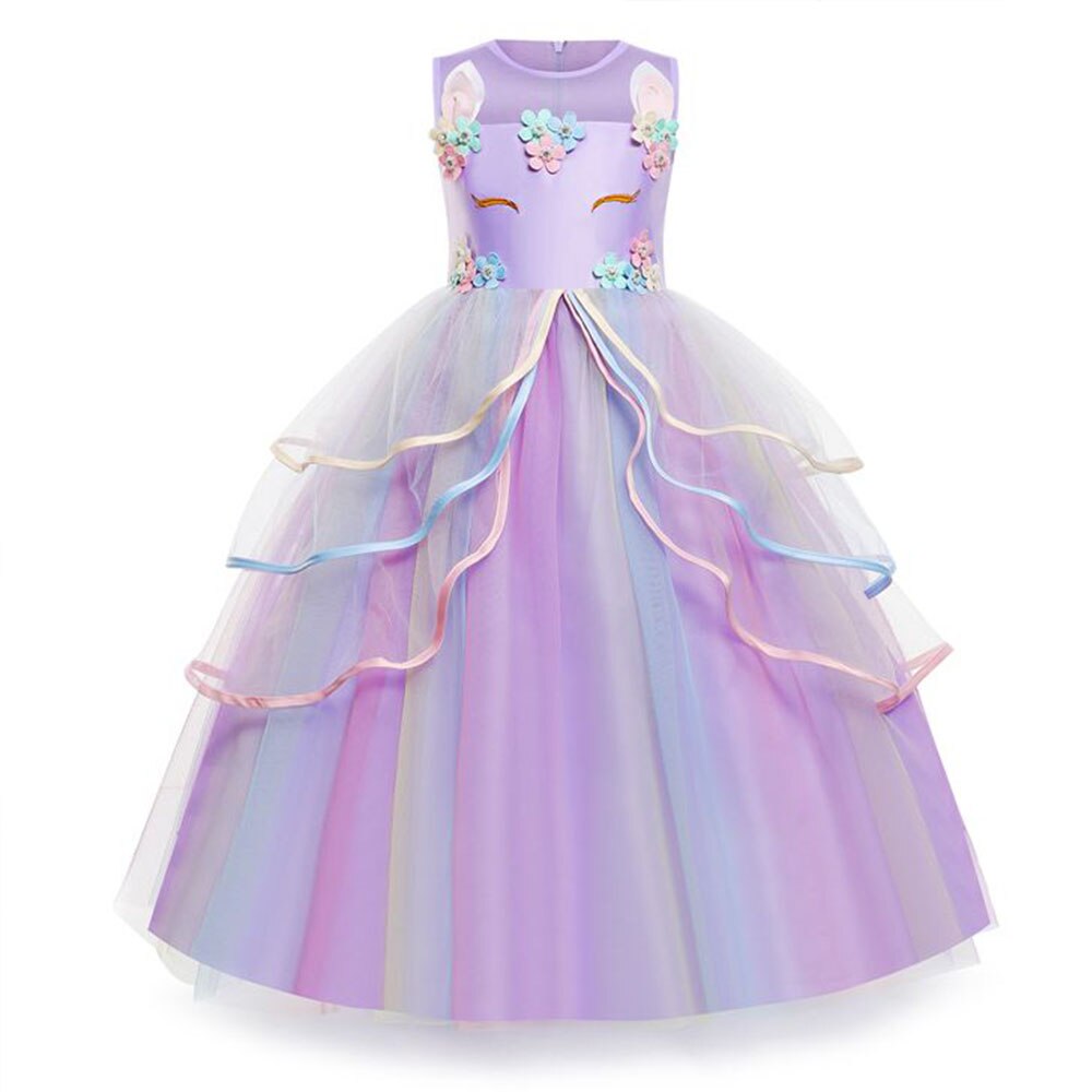 2021 Flower girl Unicorn menina rainbow wedding party dress girl birthday party Unicorn role dance performance dress alx