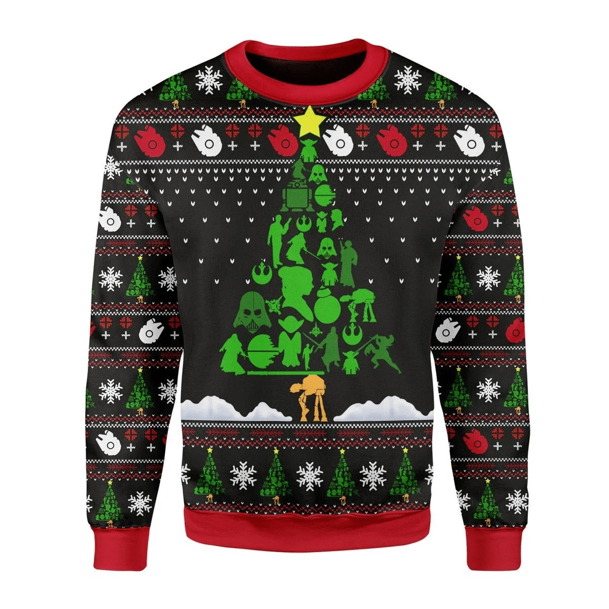 Sw Ugly Sweater Sw Silhouette Christmas Tree Green Black Red Sweater