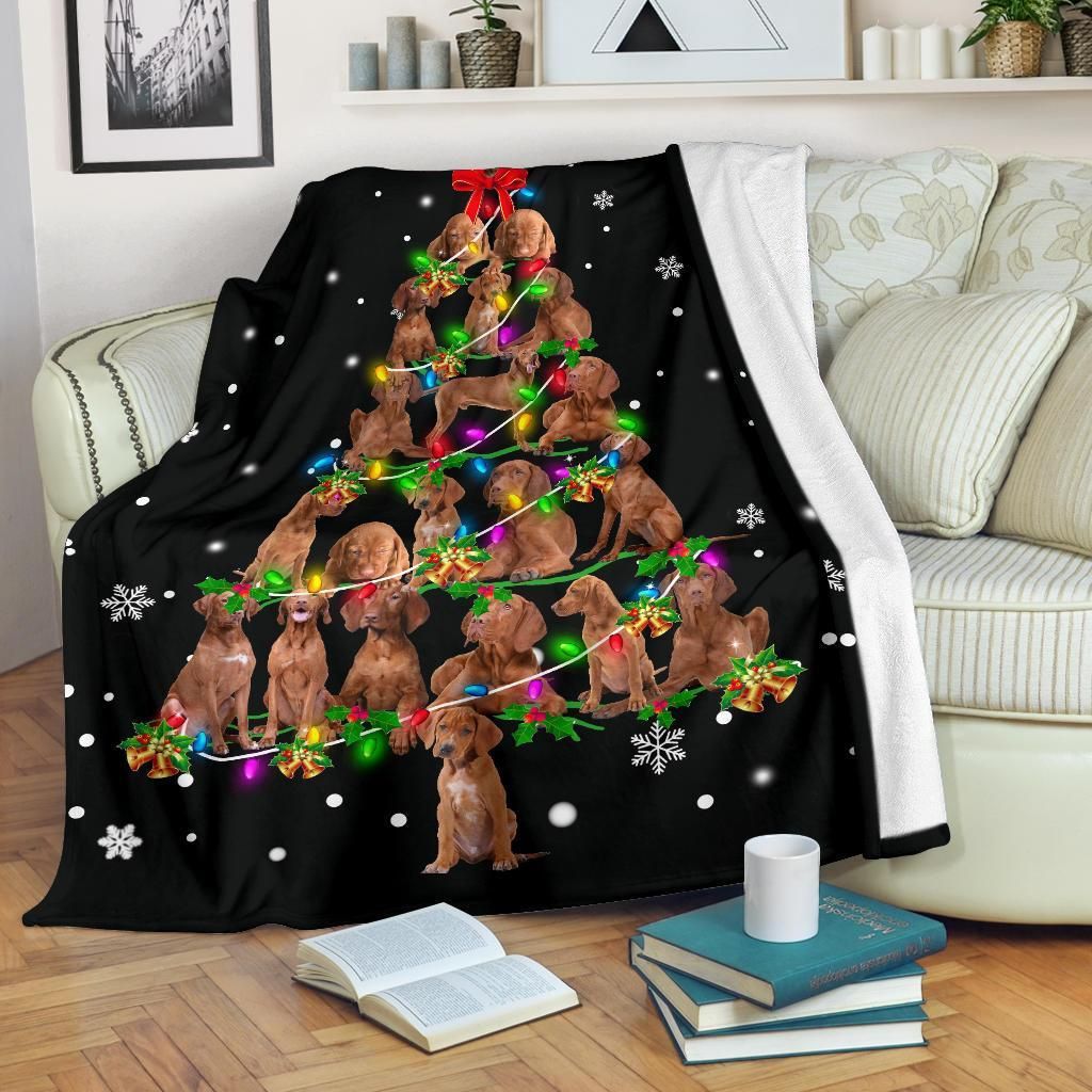 Vizsla Christmas Tree Christmas Decoration Design   Fleece Sherpa Blanket