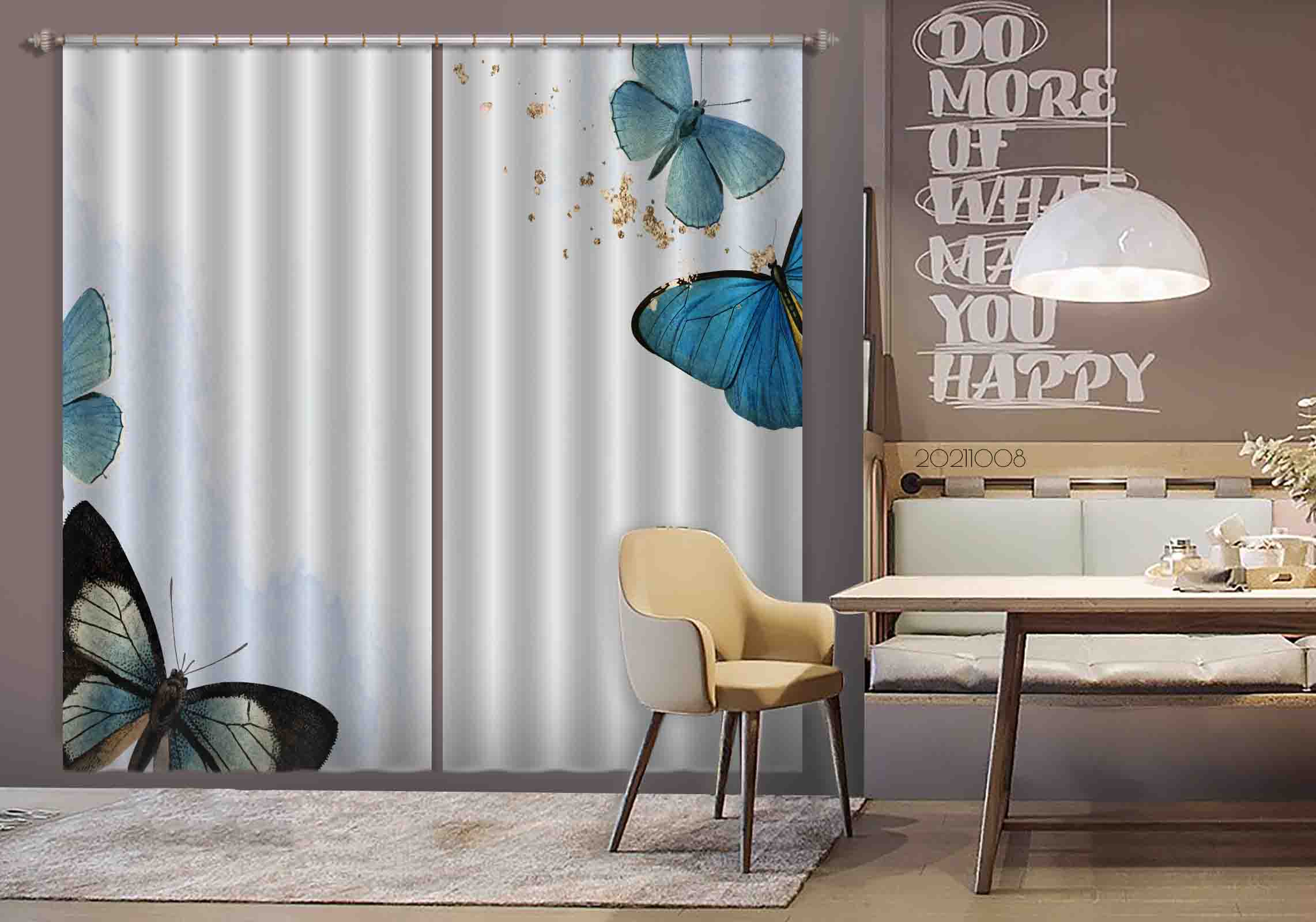 3D Blue Butterfly Animal Pattern Curtains And Drapes Lqh 4