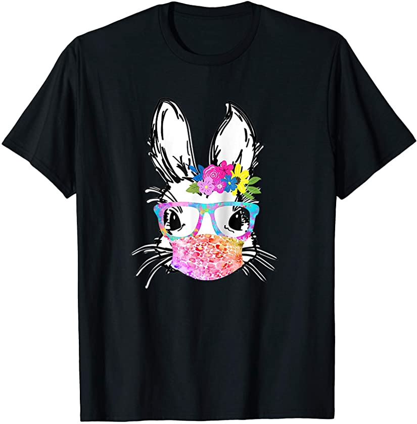 Easter Day Leopard Bunny Glasses Eggs Cute Rabbit With Mask T-Shirt