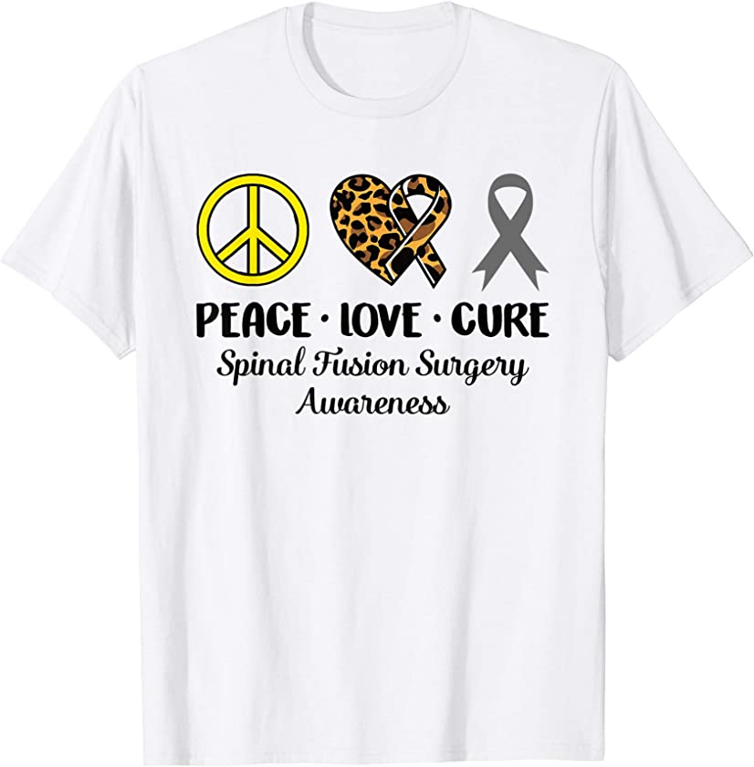 Spinal Fusion Surgery Awareness Peace Love Leopard Heart T-Shirt