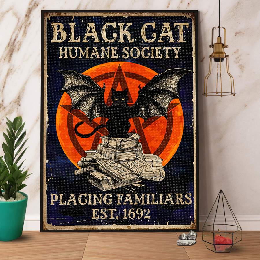 Witch black cat humane society paper Halloween poster no frame/ wrapped canvas wall decor full size