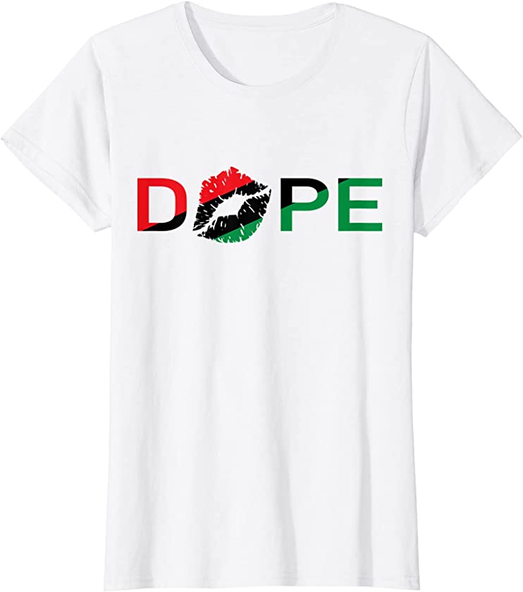 Womens African Lips Flag Dope Melanin Black History Month Pride T-Shirt