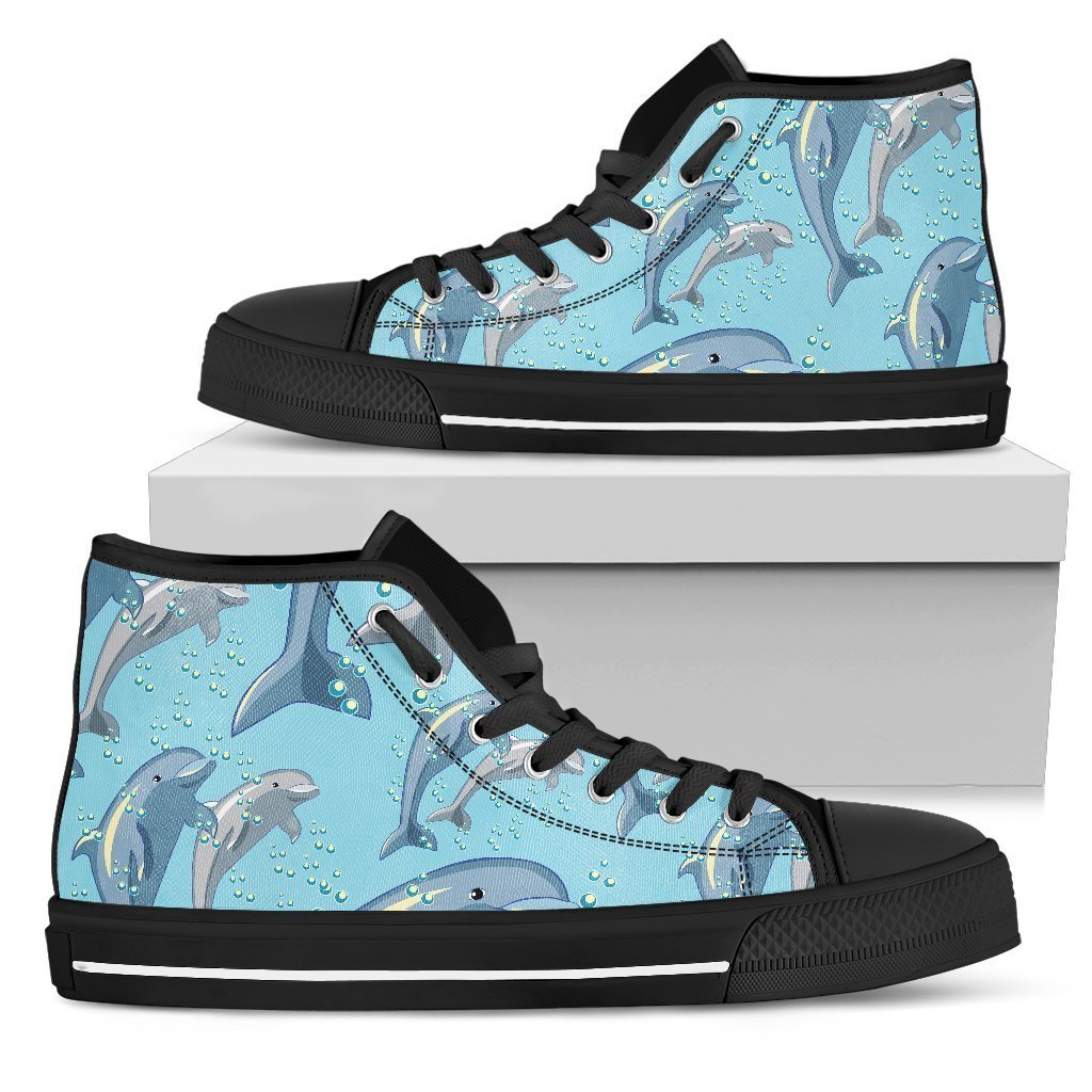 Dolphin Print Pattern High Top Personalized Shoes Custom Name, Text For Women, Men