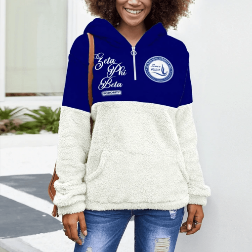 Zeta Phi Beta Edsel Block Borg Hoodie With Half Zip