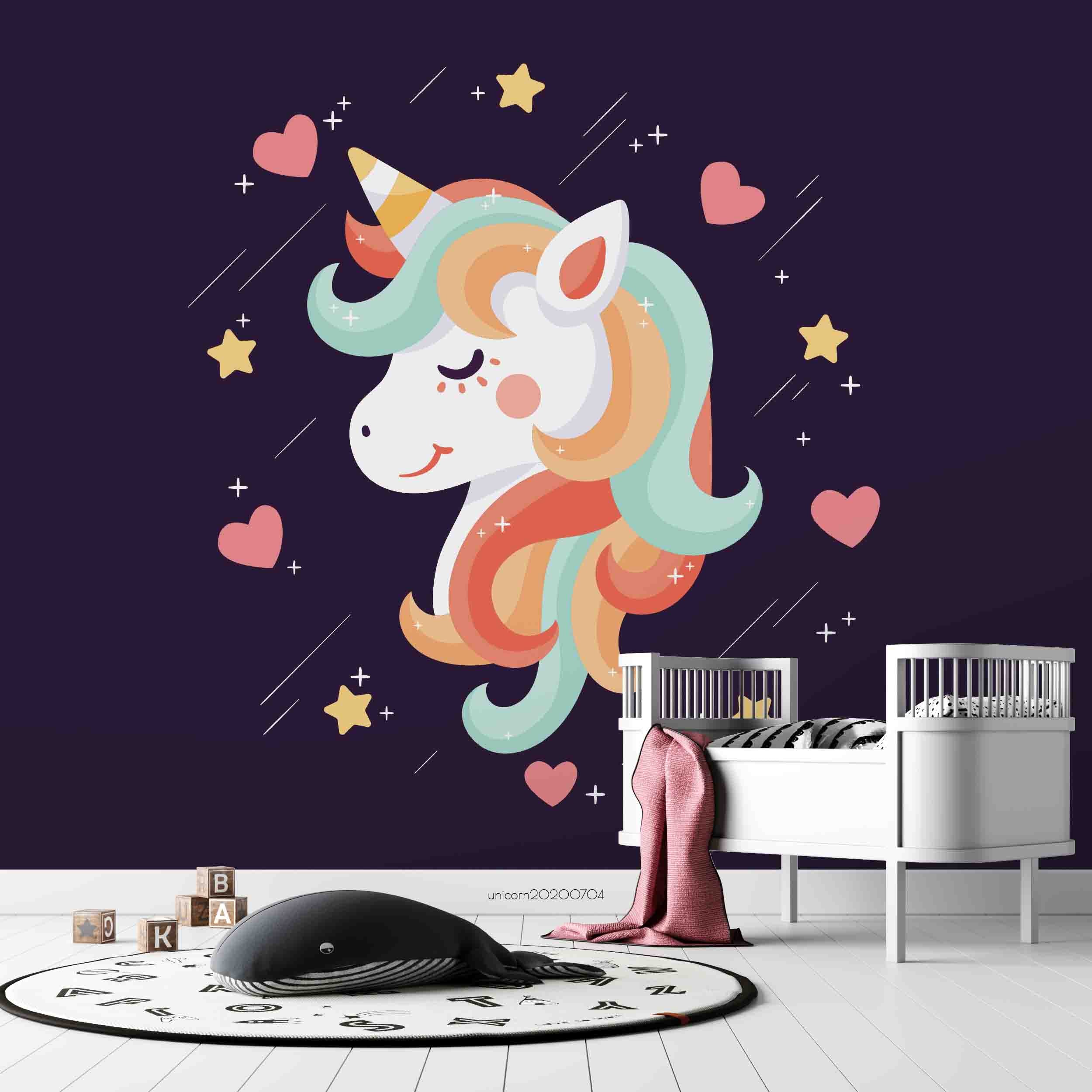 3D Cartoon Colorful Heart Unicorn Wall Mural Wallpaper Lxl 230