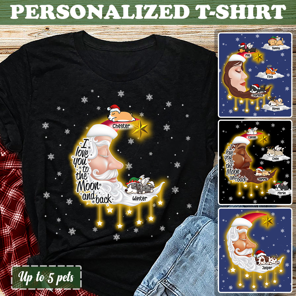 Custom T-Shirt/Hoodie/Sweatshirt For Pet Lovers – Christmas Gift With Personalized Moon/Names/Pets Breed – Choose Up To 5 Pets/Dogs/Cats – Furlidays