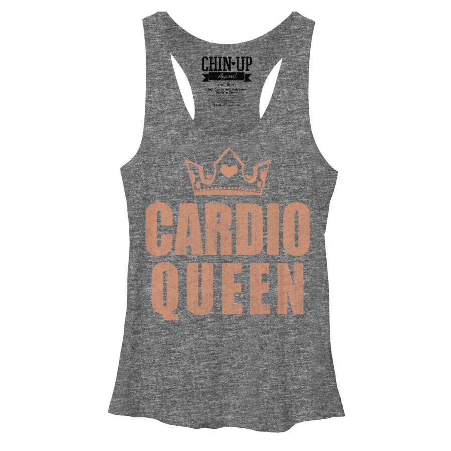 CHIN UP Women’s Cardio Queen Crown  Racerback Tank Gray Heather S