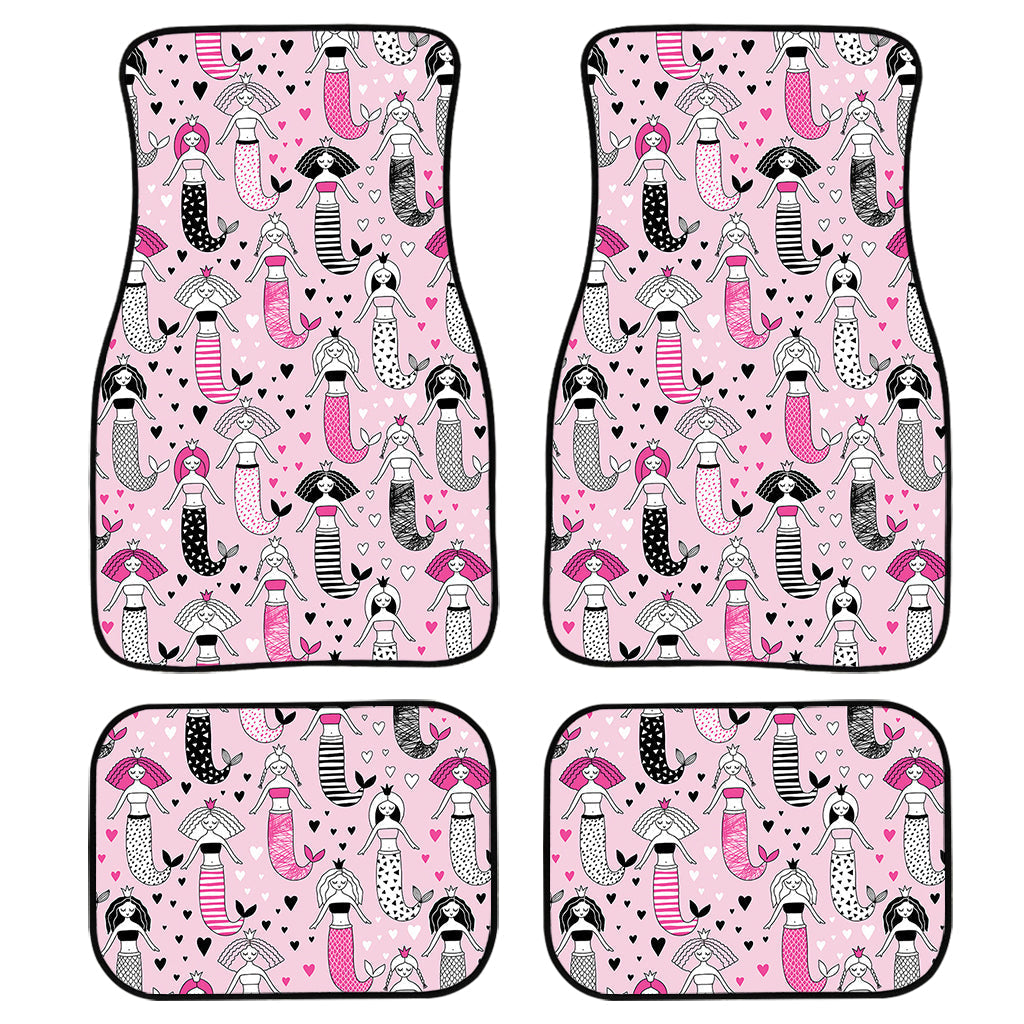 Pink Girly Mermaid Pattern Print Front And Back Car Floor Mats, Front Car Mat