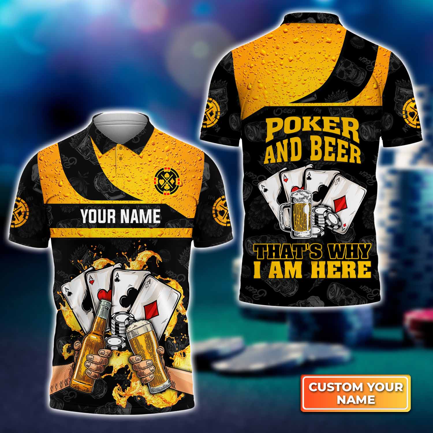 Poker And Beer That’S Why I’M Here Personalized Name 3D Polo Shirt Gift For Poker Players