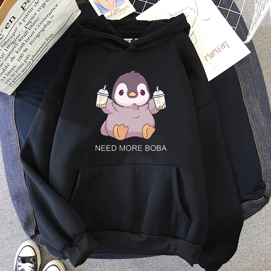 Cute Penguin Boba Tea Hooded Sweatshirt Harajuku Hoodies Lovely Kawaii Casual Hoody O-Neck Women’s Hoodie alx