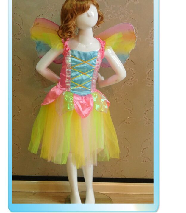 2019 New Kids Carnival Clothing Baby Girls Carnival Rainbow Dress Cosplay Costume Party Dress Tinker Bell Princess Dress Costume alx