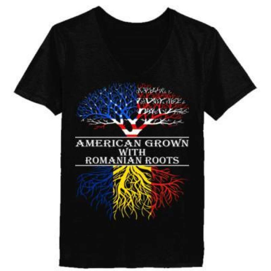 AGR American Grown With Romanian Roots – Ladies’ V-Neck T-Shirt