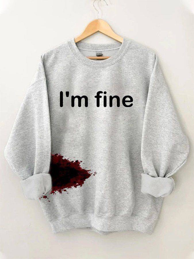 Women   s Halloween Funny I   m Fine Letter Graphic Sweatshirt Hoodie  For Men  For Women