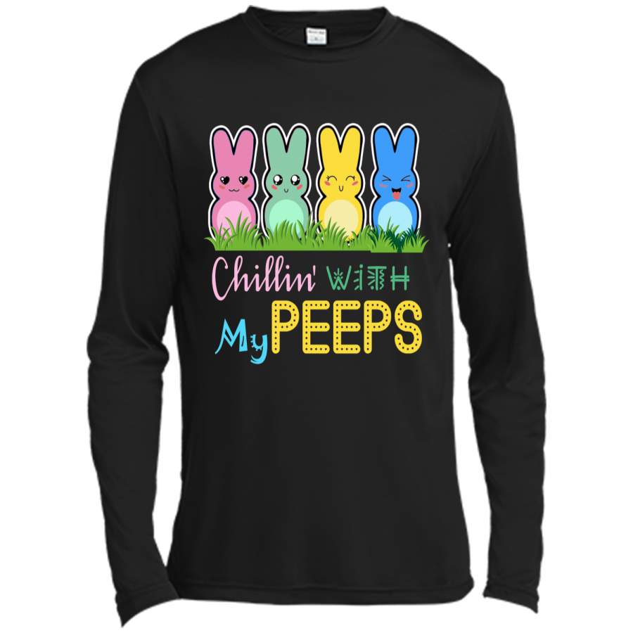 Chillin With My Peeps Easter Bunny T-Shirt April Fools Day Long Sleeve Moisture Absorbing Shirt