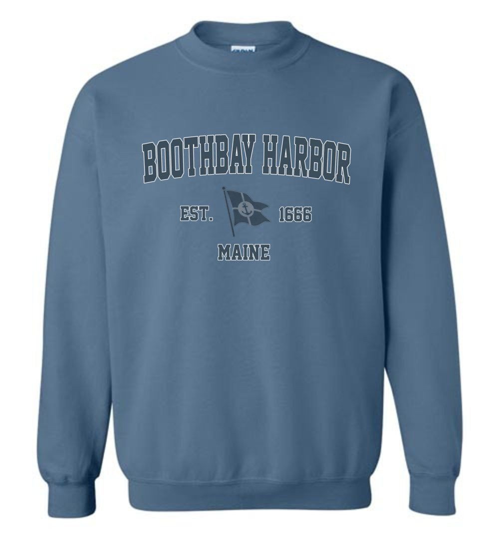 Boothbay Harbor ME Sweatshirt Vintage Boothbay Harbor Maine Sailing Anchor Boat Flag Sweatshirt Unisex